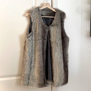 INC collarless faux fur vest